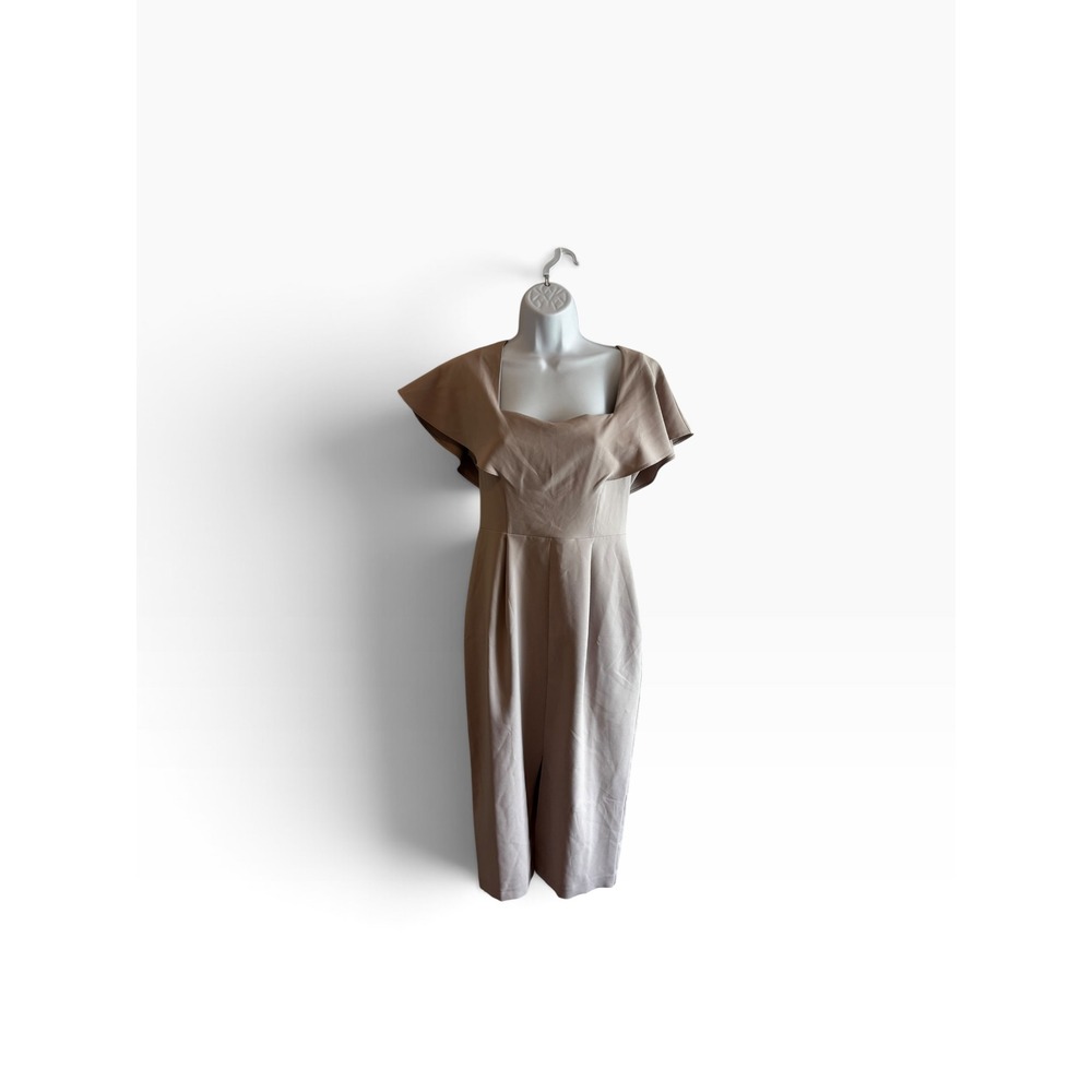 NWT ASOS Dress Size 4 Tan Flutter Sleeve Square Neck Chic Office Professional
